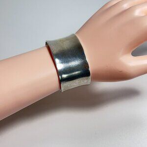 Vintage 925 Sterling Silver Cuff 6" Long Bracelet Silver 1.15" W Curved 55 gram